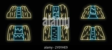 Leuchtende Neonsymbole auf schwarzem Hintergrund, perfekt für jedes Projekt, das ein helles, auffälliges Designelement benötigt Stock Vektor