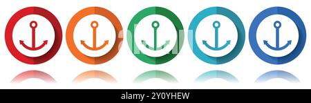 Ankervektorsymbole, flaches Symbolset für Logo-Design, Webdesign und mobile Anwendungen, farbenfrohe Webbutton-Kollektion in eps 10 Stock Vektor
