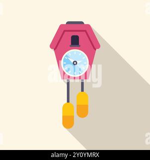 Kuckucksuhr mit langem Schatten, perfekt für die Darstellung von Zeitvorstellungen, Tradition und Wohnlichkeit Stock Vektor