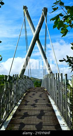 Millennium Bridge für Fußgänger und Radfahrer über den Afon Dyfi (Fluss Dovey) in der Nähe von Machynlleth Powys in Wales. Stockfoto