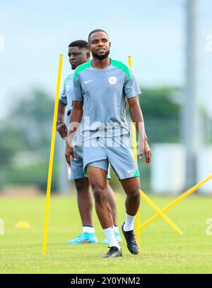 Akwa Ibom State, Nigeria, 3. September 2024, Nigeria Training Session. AFCON 2025 Qualifikation. Frank Onyeka. Quelle: Victor Modo Stockfoto