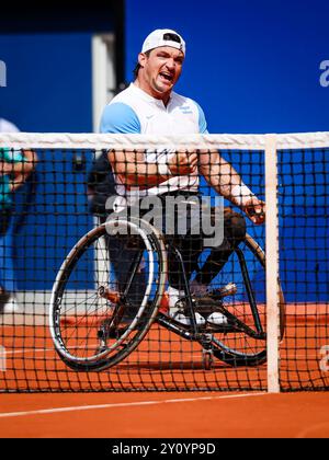 Paris, 4. September 2024, Paralympics Rollstuhl-Tennis-Veranstaltung. Gustavo Fernandez (ARG) (Foto: Frank Molter) Stockfoto