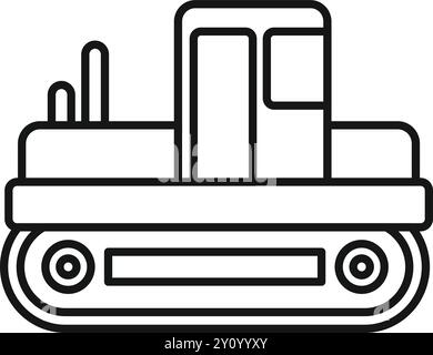 Einfache schwarz-weiße Linienart eines Baubulldozers, der Land ausheben soll Stock Vektor
