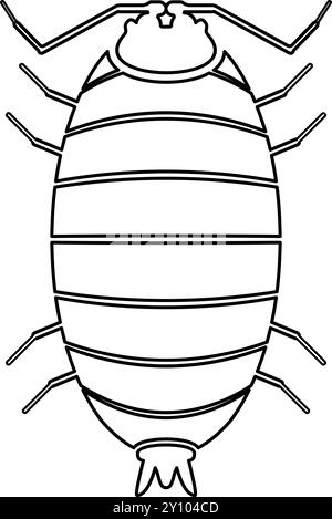 Roly Poly Holzlouse Porcellio Schaber Holzkontur Umrisslinie Symbol schwarze Farbe Vektor Illustration Bild dünne flache Art einfach Stock Vektor