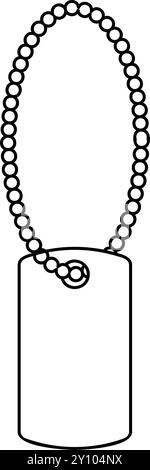 Hund Tag Militär Soldat Tiermarken für Kragen mit Kettenkontur Umrisslinie Symbol schwarze Farbe Vektor Illustration Bild dünn flach Stil einfach Stock Vektor