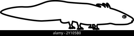 Axolotl ambystoma mexicanum Ansicht Seitenkontur Umrisslinie Symbol Schwarz Farbe Vektor Illustration Bild dünn flach Stil einfach Stock Vektor