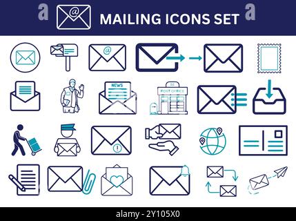 Mailingsymbol kann bearbeitet werden. Mail, Mailbox, Senden, Empfangen, Stempel, lesen, Posteingang, Vektorillustration. Stock Vektor