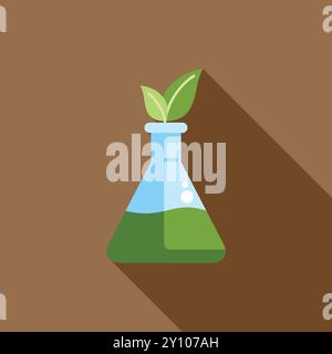 Laborgläser mit grüner Flüssigkeit, aus denen Blätter wachsen, die das Konzept der grünen Chemie veranschaulichen Stock Vektor