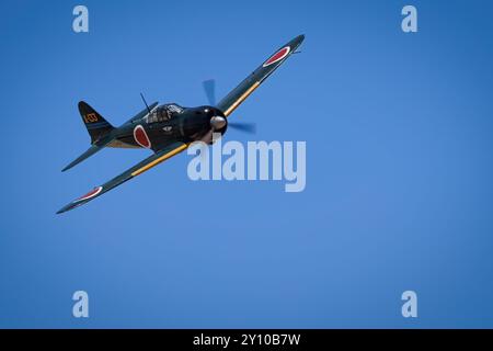 Ein japanischer Mitsubishi A6M3 Zero auf der Legacy of Liberty Airshow 2024 auf der Holloman Air Force Base in der Nähe von Alamogordo, New Mexico. Stockfoto