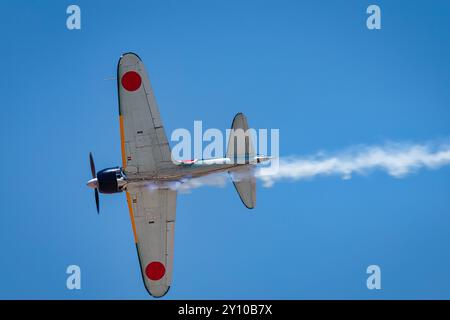 Ein japanischer Mitsubishi Zero auf der Legacy of Liberty Airshow 2024 auf der Holloman Air Force Base in der Nähe von Alamogordo, New Mexico. Stockfoto