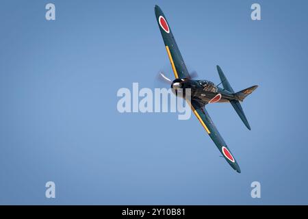 Ein japanischer Mitsubishi A6M3 Zero auf der Legacy of Liberty Airshow 2024 auf der Holloman Air Force Base in der Nähe von Alamogordo, New Mexico. Stockfoto