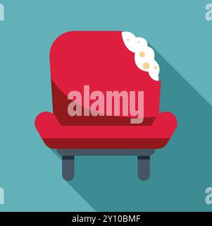Rotes Sofa mit beschädigter Polsterung von Katzenklauen Icon in flachem Stil mit langem Schatten Stock Vektor