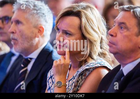 Madrid, Spanien. September 2024. Pilar Alegria, spanischer Minister für Bildung und Sport, wurde während eines institutionellen Akts am Cervantes-Institut gesehen. (Foto: Alberto Gardin/SOPA Images/SIPA USA) Credit: SIPA USA/Alamy Live News Stockfoto