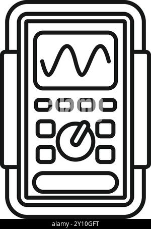 Digitales Oszilloskop, das ein Sinussignal mit Steuertasten und Drehknopf anzeigt, Strichgrafik-Vektor-Illustration Stock Vektor
