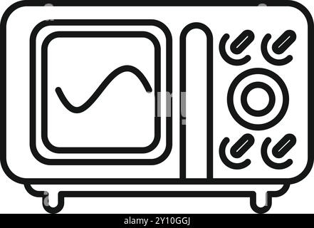 Linientarvektorsymbol eines Oszilloskops, das ein sinusförmiges Signal auf seinem Bildschirm anzeigt Stock Vektor