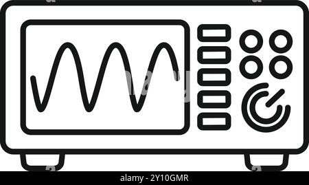 Zeilengrafik-Symbol eines digitalen Oszilloskops, das ein sinusförmiges Signal auf seinem Bildschirm anzeigt Stock Vektor