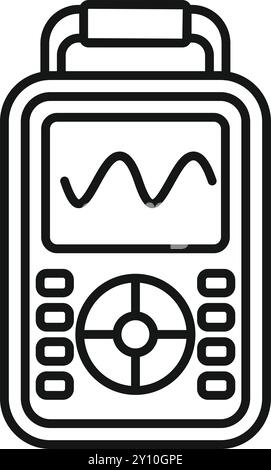 Einfaches Umrisssymbol für ein digitales Oszilloskop, das ein sinusförmiges Signal anzeigt Stock Vektor