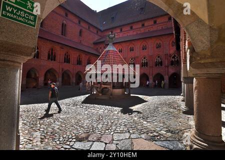 Polen, Marienburg, 28.08.2024 die Marienburg ist eine im 13. Jahrhundert erbaute mittelalterliche Ordensburg des Deutschen Ordens an der Nogat, einem Muendungsarm der Weichsel. Sie liegt am Rande der Stadt Marienburg polnisch Malbork im Weichseldelta. Foto: Burgansicht Innenhof mit Brunnen Stadt Bamberg *** Polen, Marienburg, 28 08 2024 die Burg Marienburg ist eine mittelalterliche Burg des Deutschen Ordens, die im 13. Jahrhundert an der Nogat, einer Weichselmündung, erbaut wurde. Es liegt am Stadtrand von Marienburg, polnischer Malbork, im Weichseldelta. Stockfoto