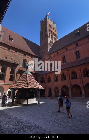 Polen, Marienburg, 28.08.2024 die Marienburg ist eine im 13. Jahrhundert erbaute mittelalterliche Ordensburg des Deutschen Ordens an der Nogat, einem Muendungsarm der Weichsel. Sie liegt am Rande der Stadt Marienburg polnisch Malbork im Weichseldelta. Foto: Burgansicht Innenhof mit Brunnen Stadt Bamberg *** Polen, Marienburg, 28 08 2024 die Burg Marienburg ist eine mittelalterliche Burg des Deutschen Ordens, die im 13. Jahrhundert an der Nogat, einer Weichselmündung, erbaut wurde. Es liegt am Stadtrand von Marienburg, polnischer Malbork, im Weichseldelta. Stockfoto