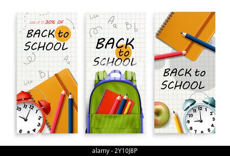 Back-to-School-Banner mit realistischem Rucksack Stock Vektor
