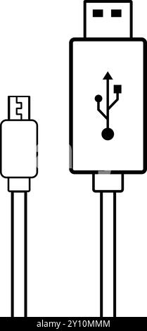 Symbol für Netzkabel, Signaturkabel für Stromversorgung, Anschluss Stromversorgung, Ladegerät für Mobiltelefone, Netzteil, Ladegerätebuchse, Ladekabel, Mini-Jack Typ C Stock Vektor