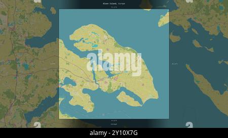 Die Insel Alsen im Kattegat, die zu Dänemark gehört, wurde auf einer topografischen Karte im humanitären OSM-Stil beschrieben und hervorgehoben Stockfoto