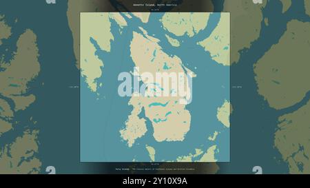 Annette Island in den Küstengewässern von Südost-Alaska und British Columbia, die zu den Vereinigten Staaten gehören, wurde auf einem Topogramm beschrieben und hervorgehoben Stockfoto