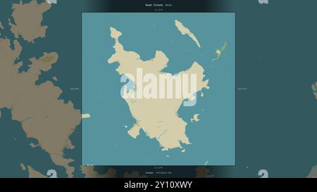 Buad Island in der Philippinischen See, die zu den Philippinen gehört, beschrieben und hervorgehoben auf einer topografischen Karte im humanitären OSM-Stil Stockfoto