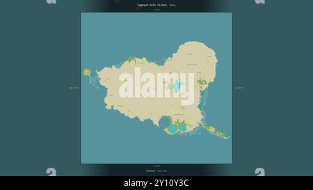 Cagayan Sulu Island in der Sulu-See, die zu den Philippinen gehört, beschrieben und hervorgehoben auf einer topografischen Karte im humanitären OSM-Stil Stockfoto