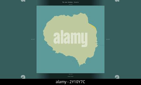Ile aux Cochons im Indischen Ozean, das zu Frankreich gehört, beschreibt und markiert auf einer topografischen Karte im humanitären OSM-Stil Stockfoto