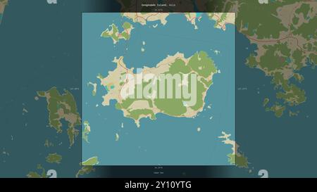 Die zu Südkorea gehörende Geogeumdo-Insel im Japanischen Meer wurde auf einer topografischen Karte im humanitären OSM-Stil beschrieben und hervorgehoben Stockfoto