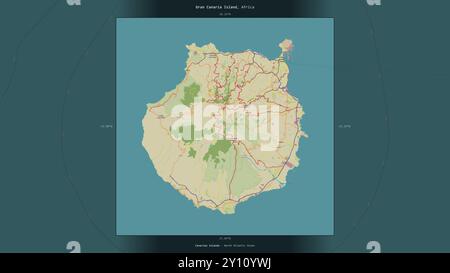 Die Insel Gran Canaria im Nordatlantik, die zu Spanien gehört, wurde auf einer topografischen Karte im humanitären OSM-Stil beschrieben und hervorgehoben Stockfoto