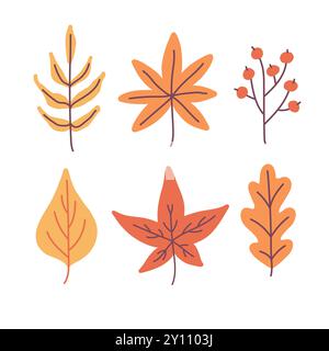 Herbstlaub Set, süße handgezeichnete saisonale Objekte. Vektorabbildung in abgewickelter Form Stock Vektor