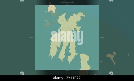 Hook Island in der Korallensee, die zu Australien gehört, wird auf einer topografischen Karte im humanitären OSM-Stil beschrieben und hervorgehoben Stockfoto