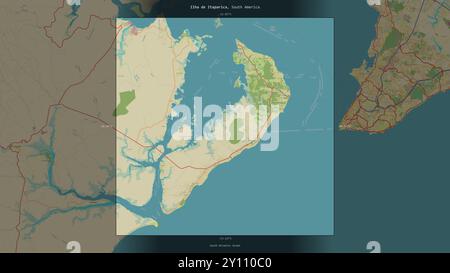 Ilha de Itaparica im Südatlantik, das zu Brasilien gehört, beschreibt und markiert auf einer topografischen Karte im humanitären OSM-Stil Stockfoto