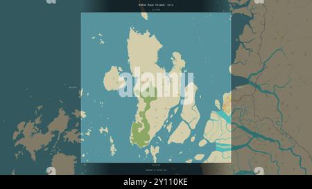 Die Insel Katan Kyun in der Andamanen oder Birma-See, die zu Myanmar gehört, wurde auf einer topografischen Karte im humanitären OSM-Stil beschrieben und hervorgehoben Stockfoto