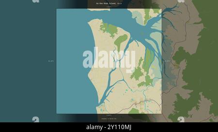 Ko Kho Khao Insel in der Andamanen oder Birma See, die zu Thailand gehört, beschrieben und hervorgehoben auf einer topografischen Karte im humanitären OSM-Stil Stockfoto