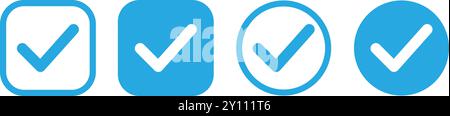 Blaues Verification Checkmark Symbol Set, Blaues Verification Vector Symbol Set. Stock Vektor