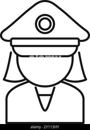 Linienzeichnung einer Polizistin mit Hut und Abzeichen Stock Vektor