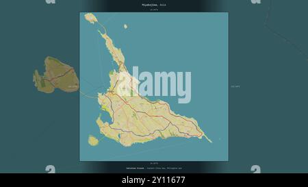 Miyakojima in der Philippinischen See, gehört zu Japan, beschrieben und hervorgehoben auf einer topografischen Karte im humanitären OSM-Stil Stockfoto