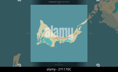 Die Insel Providenciales im Nordatlantik, die zu den Turks- und Caicosinseln gehört, wurde auf einem topographischen, OSM Humanitarian beschrieben und hervorgehoben Stockfoto