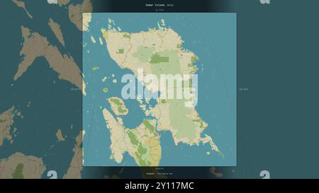 Die Insel Samar in der Philippinischen See, die zu den Philippinen gehört, wurde auf einer topografischen Karte im humanitären OSM-Stil beschrieben und hervorgehoben Stockfoto