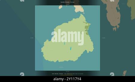 Scarba Island in the Inner Seas vor der Westküste Schottlands, die zum Vereinigten Königreich gehört, wurde auf einem topographischen OSM Humanitar beschrieben und hervorgehoben Stockfoto