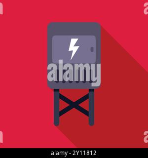 Elektrischer Transformatorkasten für den Außenbereich, der Strom mit langem Schatten auf rotem Hintergrund liefert Stock Vektor