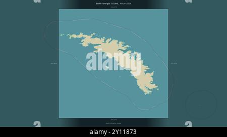 Südgeorgien-Insel im Südatlantik, die zu Südgeorgien und den Südlichen Sandwichinseln gehört, beschrieben und auf einem Topogramm hervorgehoben Stockfoto
