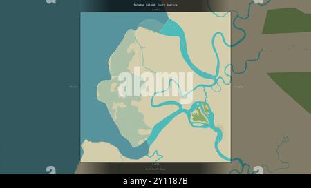 Die Insel Soledad im Nordpazifik, die zu Kolumbien gehört, wurde auf einer topografischen Karte im humanitären OSM-Stil beschrieben und hervorgehoben Stockfoto