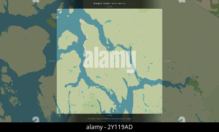 Wrangell Island in den Küstengewässern von Südost-Alaska und British Columbia, die zu den Vereinigten Staaten gehören, beschrieben und hervorgehoben auf einem Topogra Stockfoto