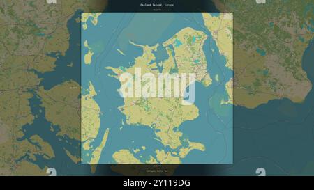 Die Insel Seeland im Kattegat, die zu Dänemark gehört, wurde auf einer topografischen Karte im humanitären OSM-Stil beschrieben und hervorgehoben Stockfoto