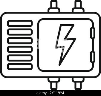 Einfaches Symbol eines elektrischen Transformatorkastens, der die Stromversorgung bereitstellt, gezeichnet als schwarze Umrandung auf weißem Hintergrund Stock Vektor