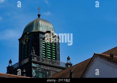 Glockenturm, Pfarrkirche St. Peter und Paul, Willisau, Kanton Luzern, Schweiz Stockfoto